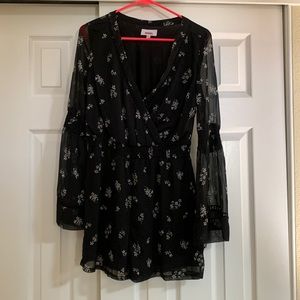 Black floral print romper